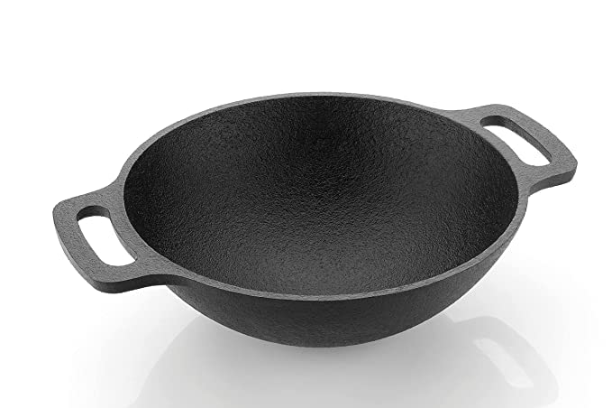 HENNY Cast Iron 2 Liter Cookware PreSeasoned Kadai Black 9 inches - Image 1