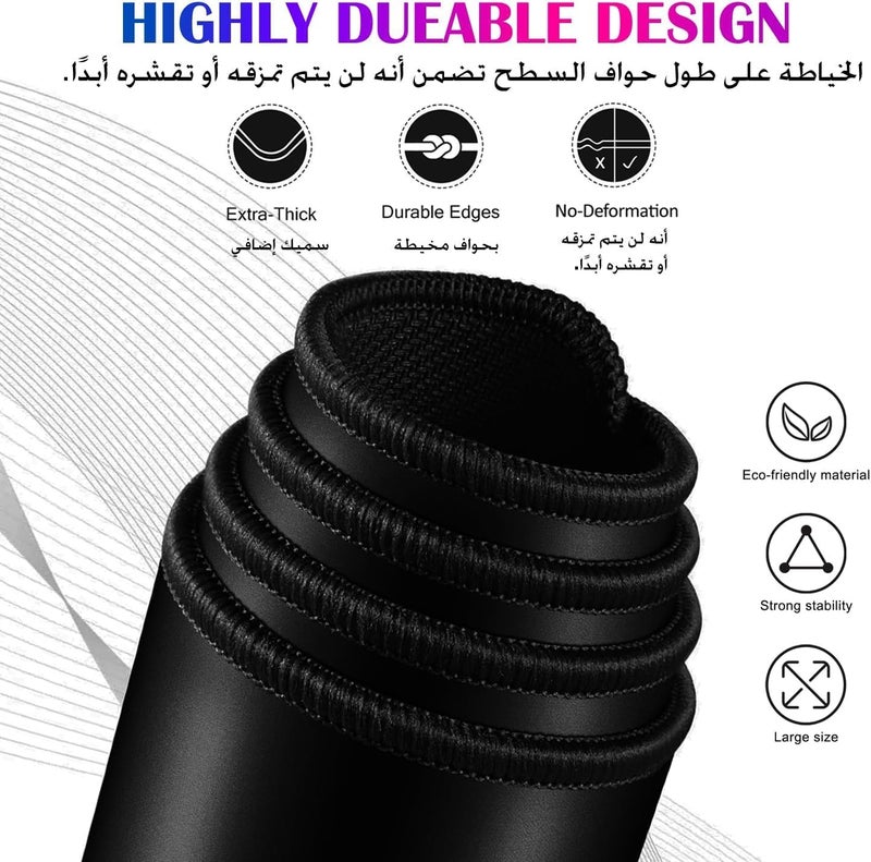 TYCTIX Large Gaming Mouse Pad 800X300, Stitched Edges, Smooth Cloth Surface, Non-Slip Rubber Base, Waterproof Mousepad 3Mm Thick (Black) - Image 4