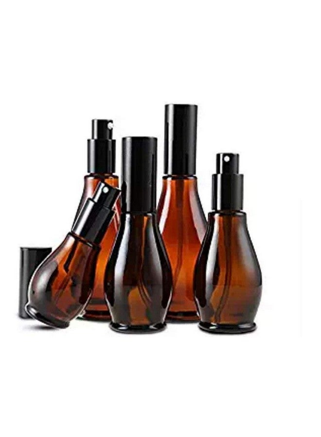 Elandy 2Pcs Empty Refillable Cucurbit Shaped Amber Glass Lotion Pump Bottles Portable Cosmetic Makeup Cream Lotion Container Vial Jar Dispenser With Black Pump Head and Cap(50ml/1.7oz) - Image 3