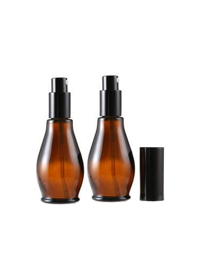 Elandy 2Pcs Empty Refillable Cucurbit Shaped Amber Glass Lotion Pump Bottles Portable Cosmetic Makeup Cream Lotion Container Vial Jar Dispenser With Black Pump Head and Cap(50ml/1.7oz) - Image 1