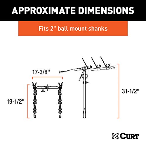 Curt حامل دراجات على شكل مشبك CURT 18013، يناسب عمود 2 بوصة، 3 دراجات، أسود - Image 2