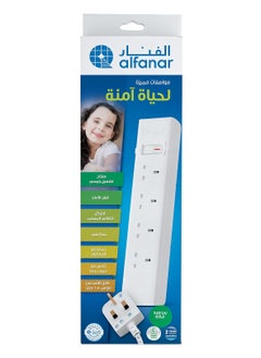 alfanar 4-Socket 5m Extension Cord With Safety Switch 2990 Watt Max Power 13 amp White  - Image 1