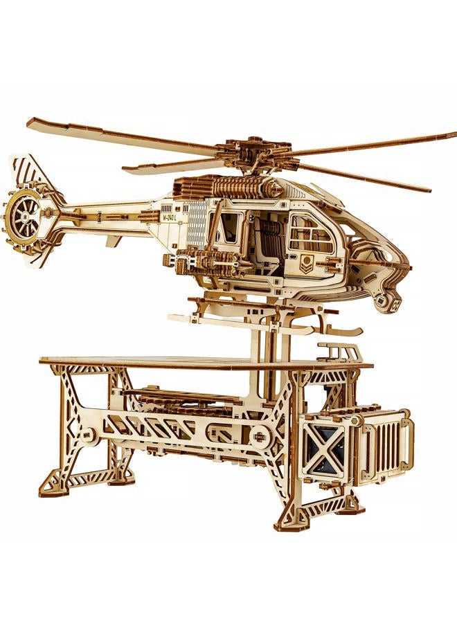 Wood Trick Thunder Chopper Electric Helicopter 3D Wooden Puzzles for Adults to Build - Rotating Rotors & Blades - Detailed Design - Mechanical Wooden Model Kits for Adults - Image 1