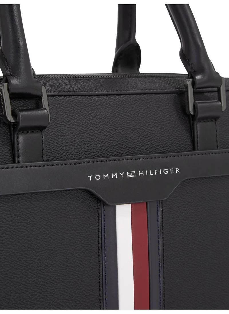 TOMMY HILFIGER Men's Coated Canvs Logo Laptop Bag -  Polyurethane, Black