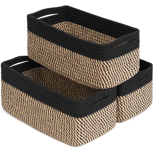 Goodpick Storage Baskets Shelf Baskets for Organizing Dog Toy Basket Closet Organizer Bins Nursery Woven Basket for Storage Cube Decorative Box 3 Pack Black Jute 13 x 8 x 5 in - Image 1