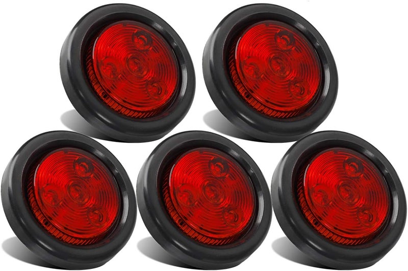 Partsam 5pcs 2 inch Red 4 LED Round Sealed Trailer Clearance Marker Light [DOT Approved] Mount Grommet/Pigtails Hardwired - Image 1