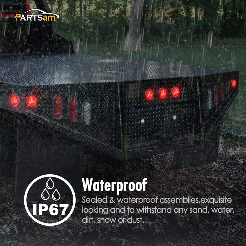 Partsam 5pcs 2 inch Red 4 LED Round Sealed Trailer Clearance Marker Light [DOT Approved] Mount Grommet/Pigtails Hardwired - Image 4