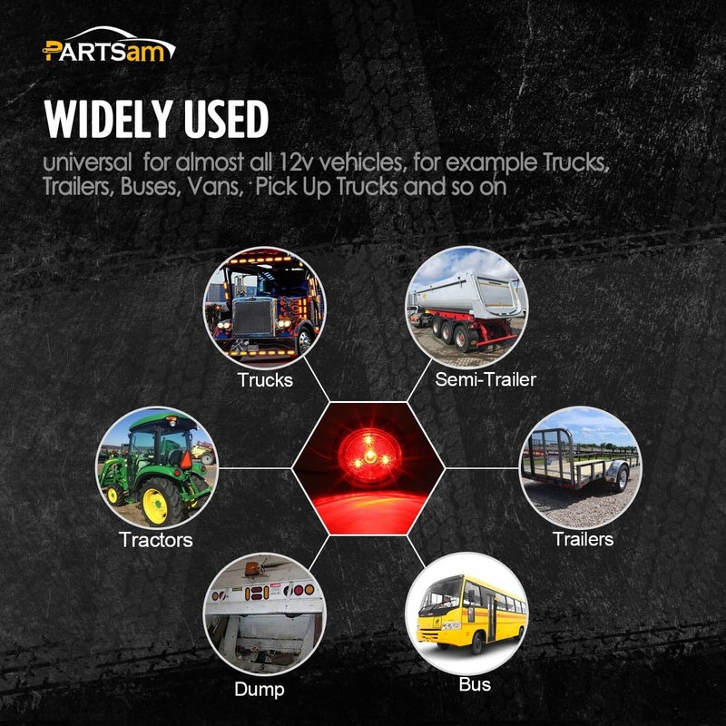 Partsam 5pcs 2 inch Red 4 LED Round Sealed Trailer Clearance Marker Light [DOT Approved] Mount Grommet/Pigtails Hardwired - Image 5