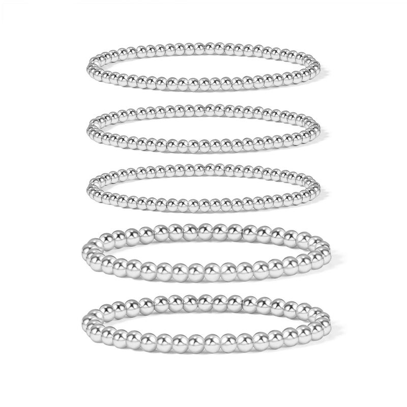 Badu Silver Beaded Bracelets for Women Silver Plated Bracelet Stretchable Adjustable Bracelet - Image 1