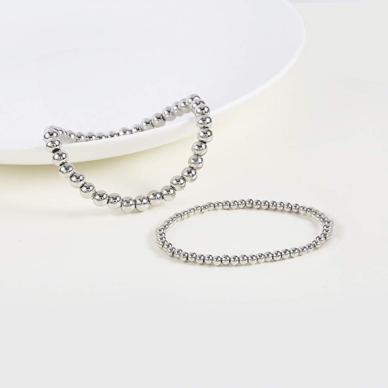 Badu Silver Beaded Bracelets for Women Silver Plated Bracelet Stretchable Adjustable Bracelet - Image 3