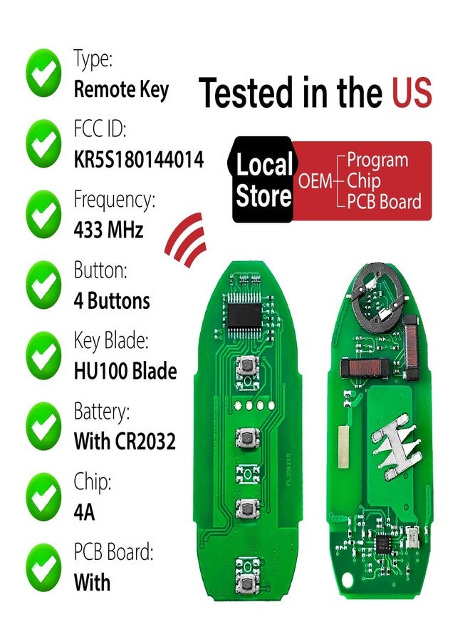 Keylessbest Car Key Fob Remote Keyless Entry Control KR5S180144014 433MHz 4 Button Replacement for 2015-2020 Nissan Murano SV Pathfinder Titan - Image 4