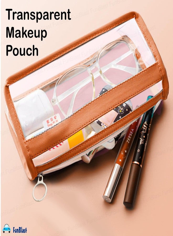 FunBlast Large Capacity Pencil Bag, Transparent Pencil Pouch with Zipper Closure Portable Makeup Pouch, Aesthetic Pouch, Cute Stationery Bag for Students Girls Adults Office (Tan) - Image 5