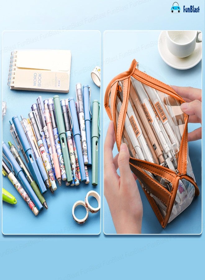 FunBlast Large Capacity Pencil Bag, Transparent Pencil Pouch with Zipper Closure Portable Makeup Pouch, Aesthetic Pouch, Cute Stationery Bag for Students Girls Adults Office (Tan) - Image 4