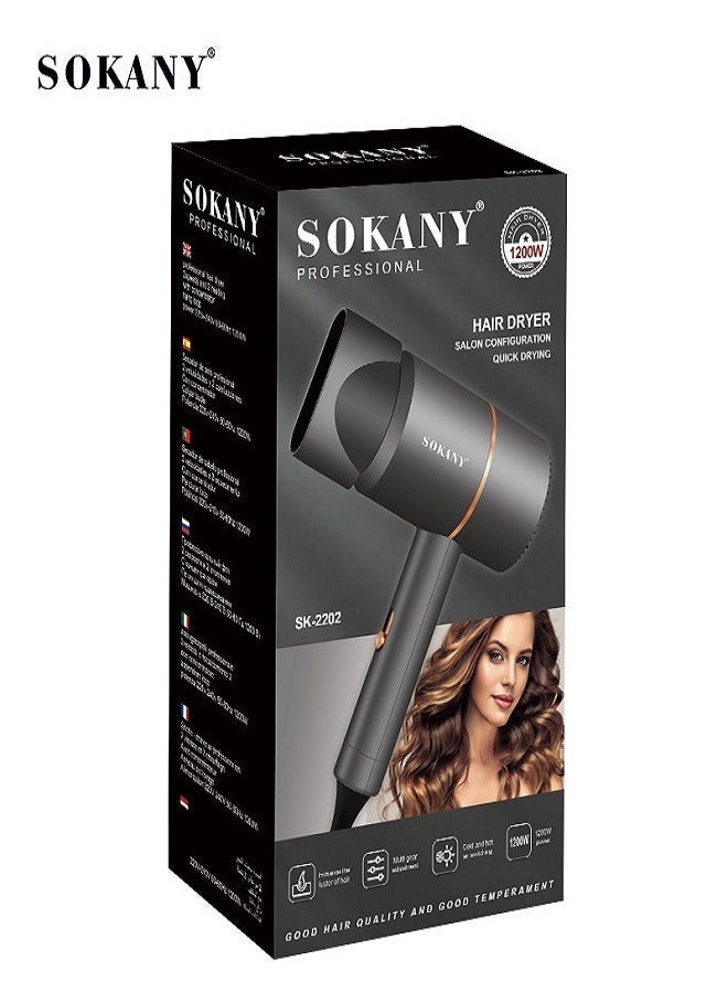 sokany Professional Hair Dryer SK-2202 / 1200W - Grey - Image 2