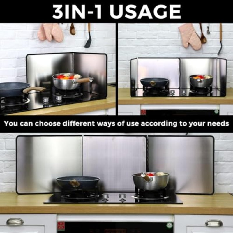 40 * 76 * 30.5CM Stove Splatter Guard Foldable Grease Shield Nonstick Oil Splash Protector for Kitchen Cooking Gas Range Frying Pan Camping - Image 3