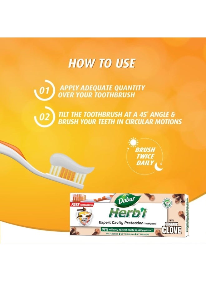 دابر معجون أسنان دابور العشبي بخلاصة القرنفل لحماية التسوس، 150 جم + فرشاة أسنان (عبوة من قطعتين) - Image 5