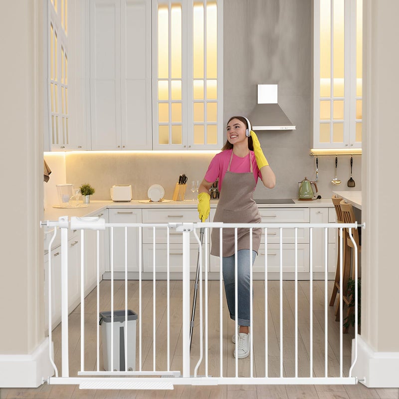 HOOOEN Extra Wide Baby Gate Extra Tall Dog Gate for Stairs Doorways White Metal Tension Child Pet Safety Gates with Pressure Mount 57562 Inch