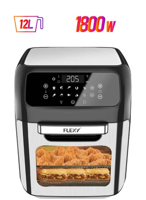 Air Fryer 12L 1800W Digital With Touch Controls And Clear Window Includes 10 Presets 6 Accessories For Roasting Baking Dehydrating Reheating