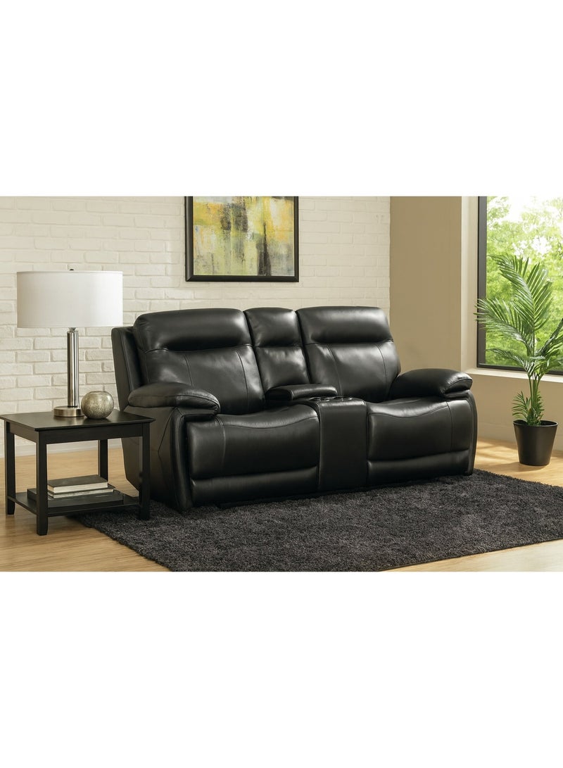 KING KOIL Shelby Power Loveseat with Console, Leather Jet Black - Image 1
