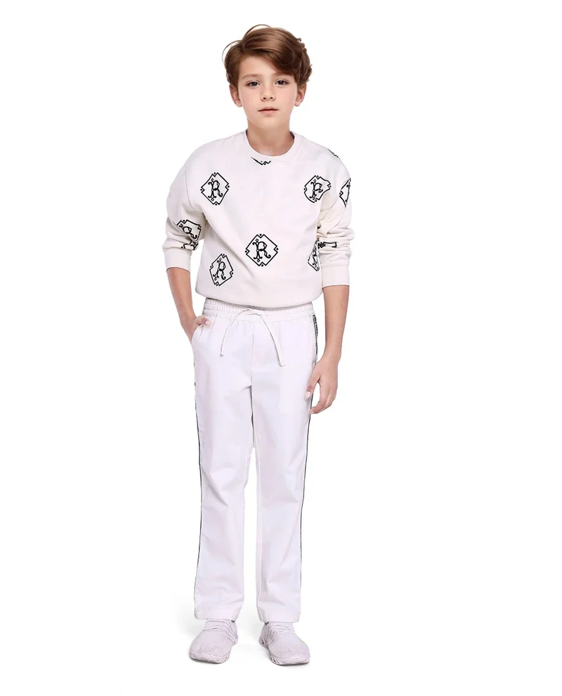 رير ونز Rare Ones Kids Novi White Cotton Solid Trouser