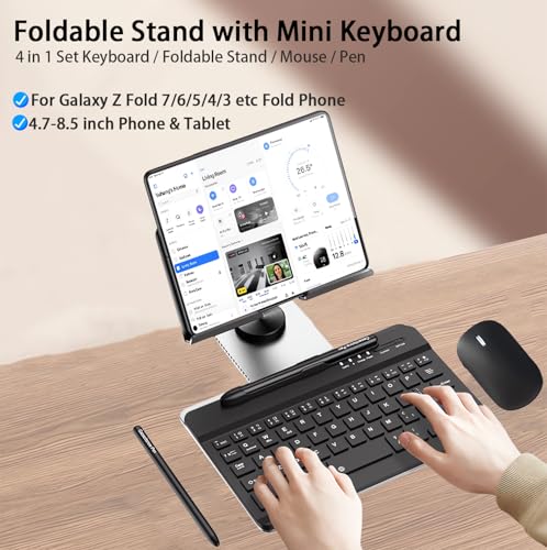 voppton for Samsung Galaxy Z Fold 7 6 5 4 Trifold Stand and Keyboard Mouse Portable Mini Bluetooth Keyboard Foldable Adjustable Aluminum Alloy Stand Holder for Desk with Wireless Mouse and Pen - Image 3