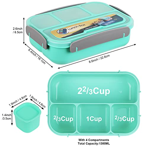 MaMix Bento Lunch Box Adult Lunch Box, Lunch Box Kids, Lunch Containers for Adults/Kids/Students,1300ML-4 Compartment Bento Lunch Box (green) - Image 2