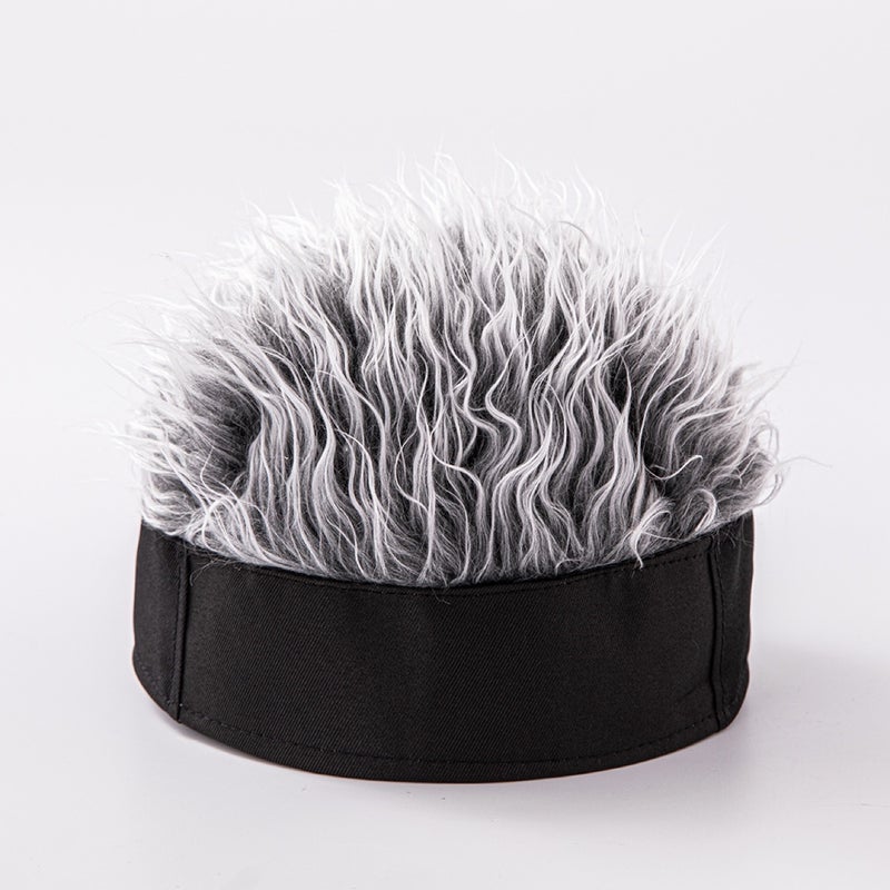 simulation wig hat handsome hip-hop short hair hat retro spoof beanie hat melon skin rogue landlord hat wholesaleBlack hat gray hair Black hat gray hair
