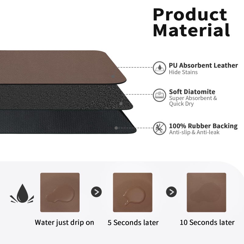 HotLive Dish Drying Mat for Kitchen Counter, Heat Resistant Drainer Mats with Non-slip Rubber Backed, Hide Stain Kitchen Super Absorbent Draining Mat, Easy to Clean Dish Rack Pad, Brown 16"x18" - Image 2