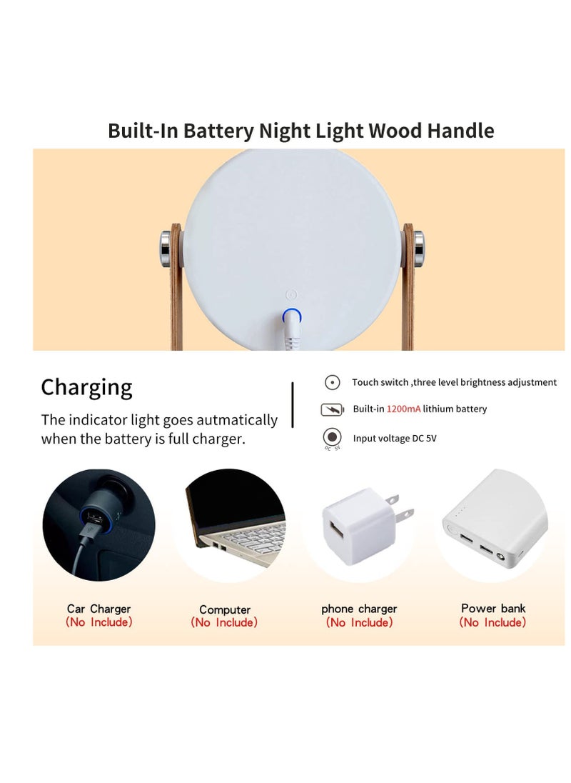 Excefore - Touch Night Light Lamp, USB Rechargeable Desk Lights, 360° Rotatable Portable Foldable Lantern Lamp LED Light for Reading, Camping and Bedroom(Wood) - Image 1