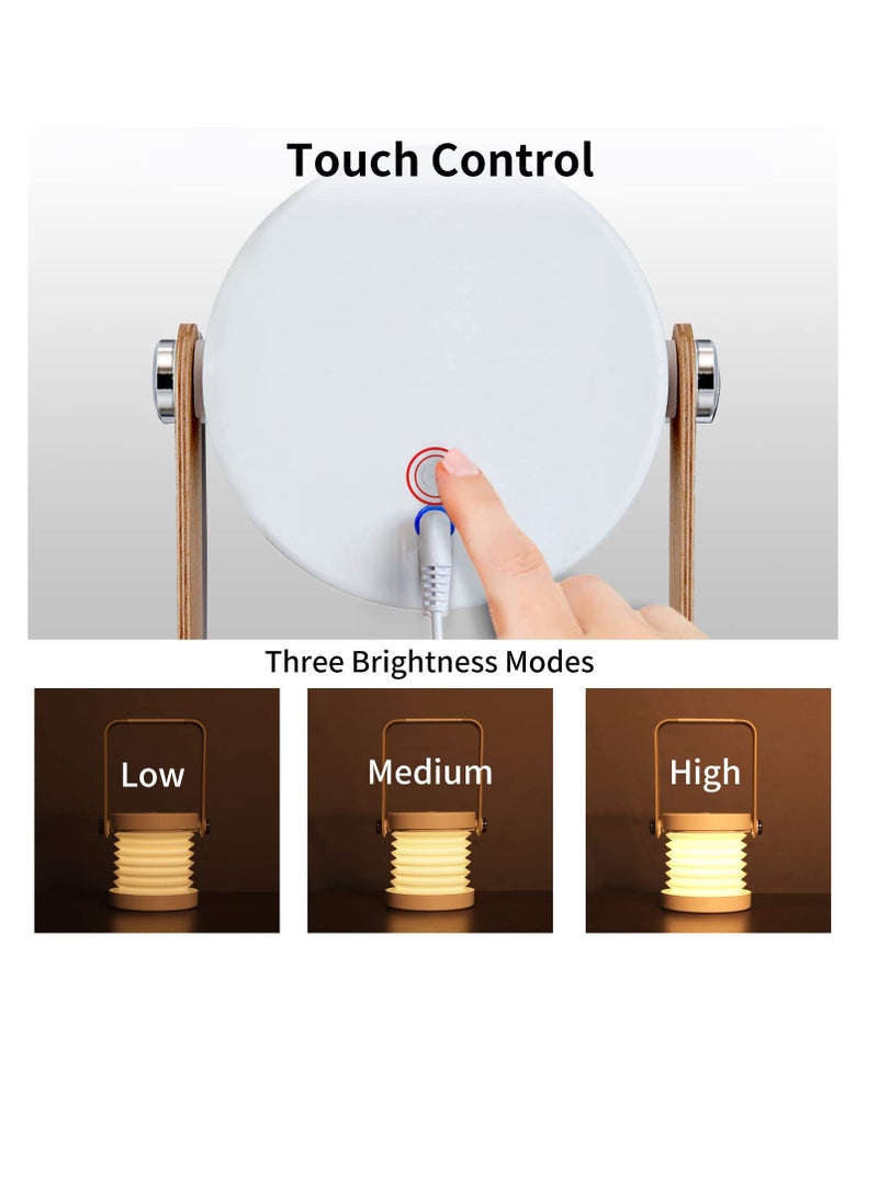 Excefore - Touch Night Light Lamp, USB Rechargeable Desk Lights, 360° Rotatable Portable Foldable Lantern Lamp LED Light for Reading, Camping and Bedroom(Wood) - Image 1