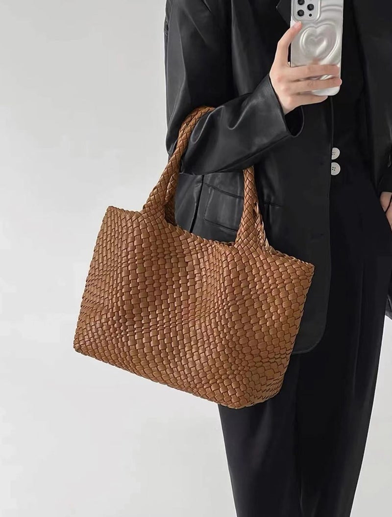 High-Class Large-Capacity Hand-Woven Bag Tote Bag One-Shoulder Bucket Bag Vegetable Basket Bag Tide - Image 2
