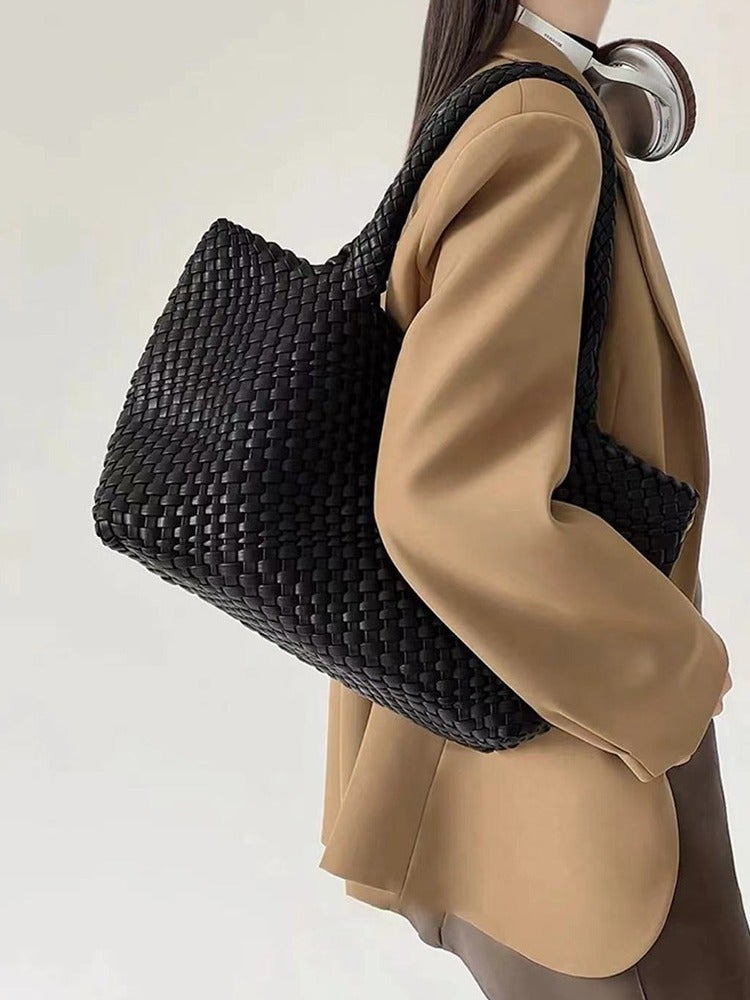High-Class Large-Capacity Hand-Woven Bag Tote Bag One-Shoulder Bucket Bag Vegetable Basket Bag Tide - Image 4