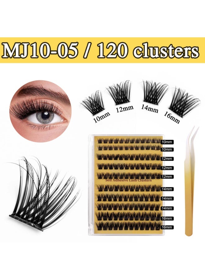120Clusters Sectional False Lashes No Glue Required, DIY Cluster Lashes, Reusable 100, Natural Makeup Lash Extensions with Tweezers, Easy Self-Adhesive, Segmented Lashes for Women, Mixed Length 10-16mm - Image 1