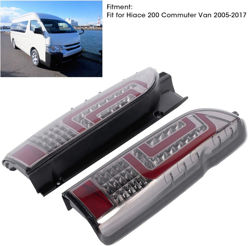 woobles Tail Lamp Assembly, Pair LED Taillights Assembly Quadrate Tail Lamp Fit for Hiace 200 Commuter Van 2005-2017 (Smoked) Smoked - Image 2