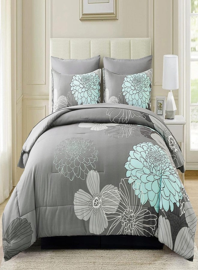 Yiran California King Comforter Set Grey Floral Comforter for All Season Cal King Soft Microfiber Bedding Set,7 Pieces,104"x96" - Image 2
