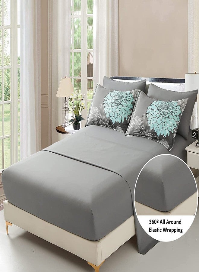 Yiran California King Comforter Set Grey Floral Comforter for All Season Cal King Soft Microfiber Bedding Set,7 Pieces,104"x96" - Image 4