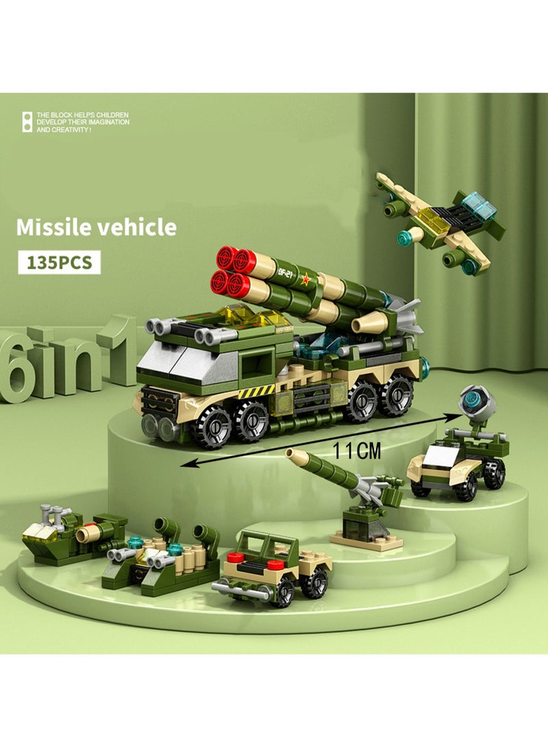 Mini 6-In-1 Tractor Missile Car 135 Particle Assembly Set Toys, Building Block Assembly Game, Best Learning And Role-Playing, Suitable As A Gift For Boys And Girls Over 6 Years Old - Image 2