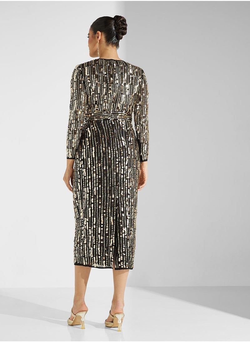 Amelia Rose Crew Neck Sequiin Midi Dress  - Image 2
