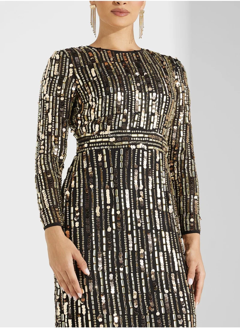 Amelia Rose Crew Neck Sequiin Midi Dress