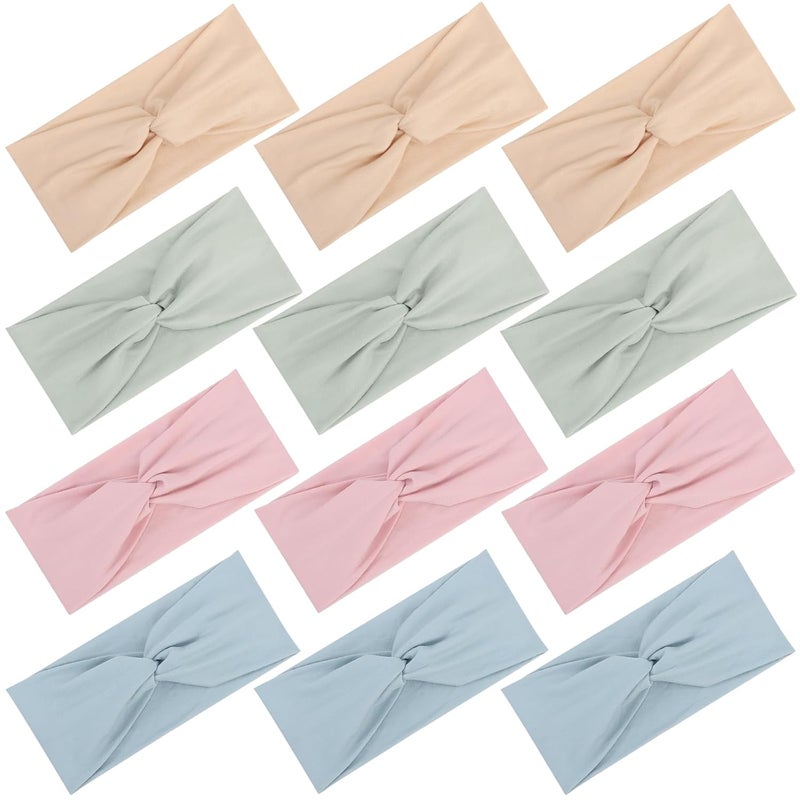 Panleding 12 Pcs Stretchy Headbands for Women, Absorbed Sport Headband Soft Twist Knotted Hairbands for Daily Life Yoga Workout(Light yellow/Pink/Blue/Green) - Image 1