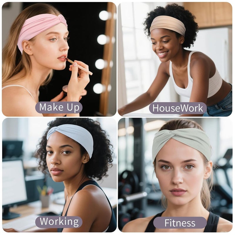 Panleding 12 Pcs Stretchy Headbands for Women, Absorbed Sport Headband Soft Twist Knotted Hairbands for Daily Life Yoga Workout(Light yellow/Pink/Blue/Green) - Image 4