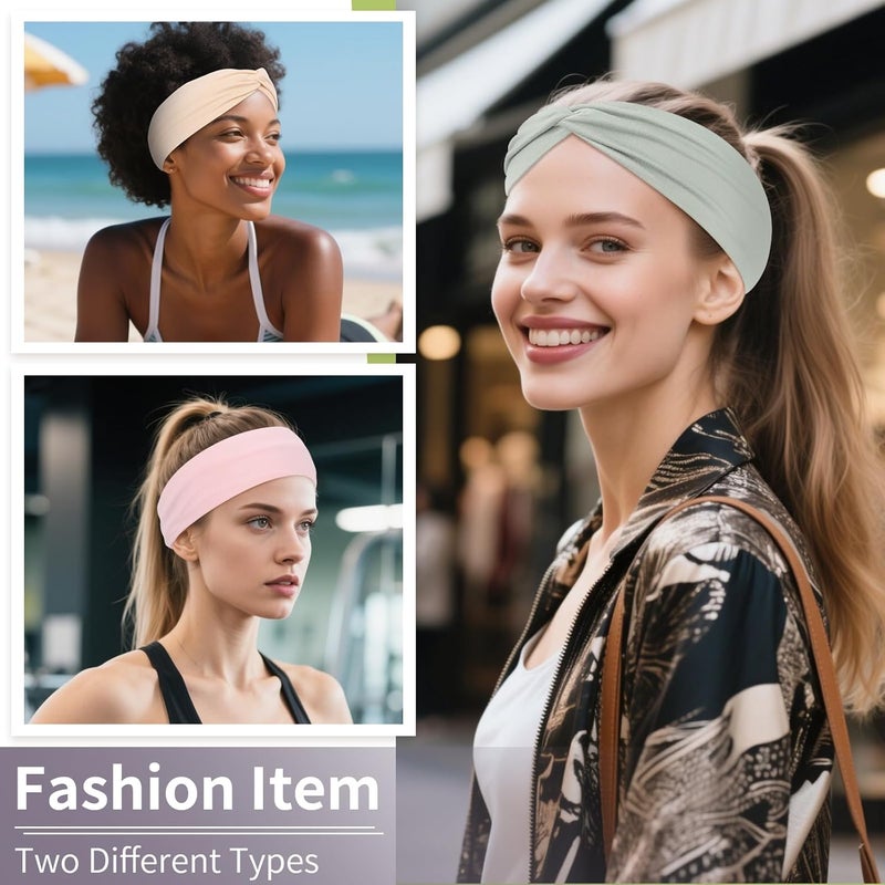 Panleding 12 Pcs Stretchy Headbands for Women, Absorbed Sport Headband Soft Twist Knotted Hairbands for Daily Life Yoga Workout(Light yellow/Pink/Blue/Green) - Image 5