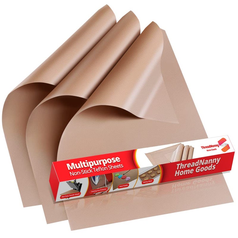 ThreadNanny أوراق تيفلون للطباعة الحرارية والخبز - بطانات فرن PTFE قابلة لإعادة الاستخدام، ورقة تيفلون متميزة للخبز - حصيرة مقاومة للحرارة - آمنة للطعام، خالية من BPA و PFOA - كبيرة 16" × 20" (عبوة 3) - Image 1
