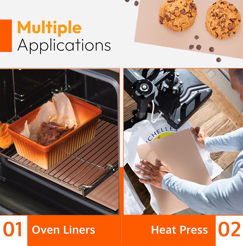 ThreadNanny أوراق تيفلون للطباعة الحرارية والخبز - بطانات فرن PTFE قابلة لإعادة الاستخدام، ورقة تيفلون متميزة للخبز - حصيرة مقاومة للحرارة - آمنة للطعام، خالية من BPA و PFOA - كبيرة 16" × 20" (عبوة 3) - Image 5