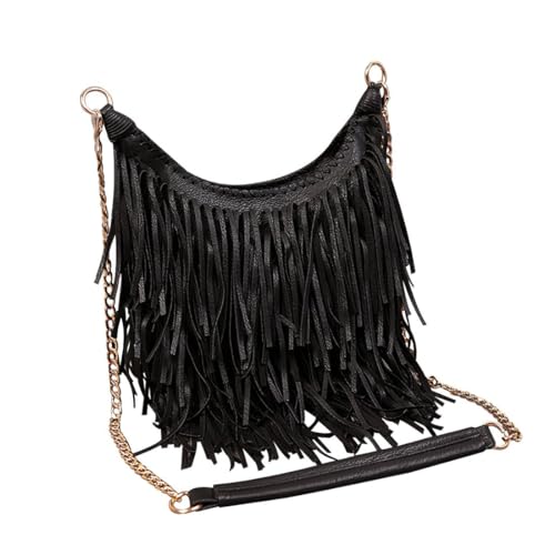 LUI SUI Women's Fashion Fringed Shoulder Bag Tassel Cross Body Bags (Black) - Image 2