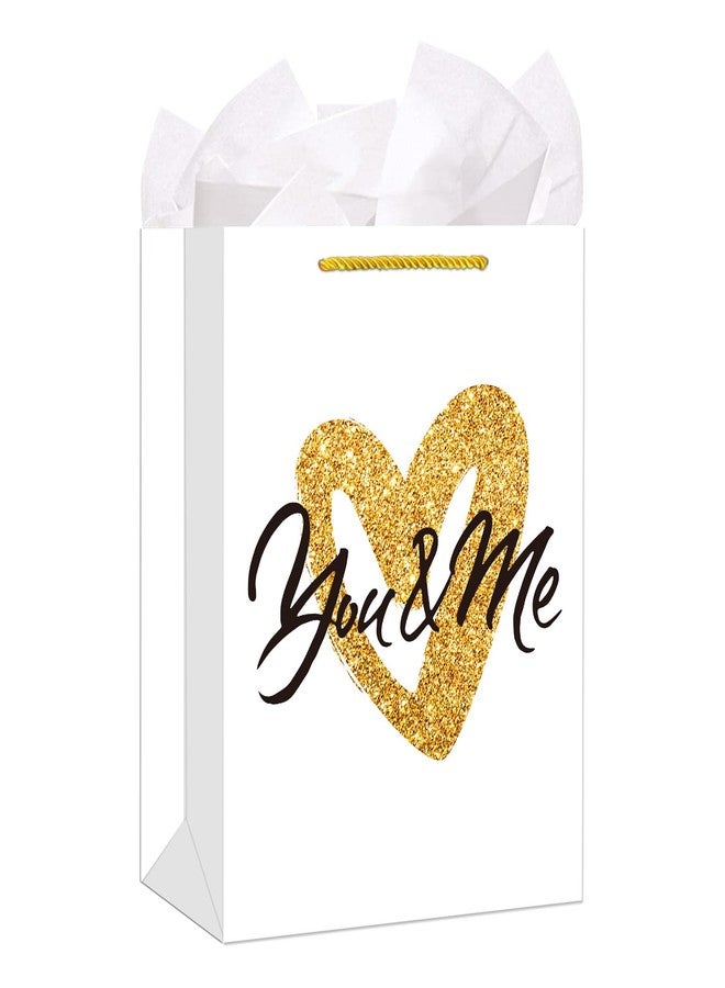 D4DREAM Valentines Gift Bag - 13'' You and Me Anniversary Paper Gift Bag with Tissue Paper for Women Men Boyfriend Girlfriend - Valentines Gift for Him Her Weddings Engagements Bridal Showers - Image 1
