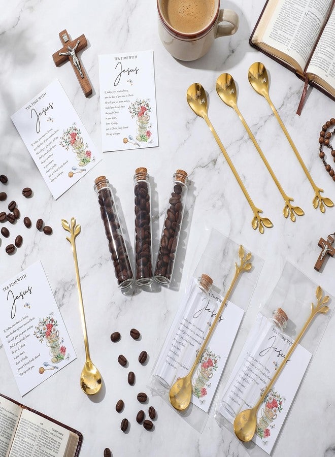 Skybooly 72pcs/24 Sets Tea Party Favors for Women Jesus Teaspoons Glass Jar with Prayer Cards 6.5" Coffee Spoons Souvenirs, Teaspoons for Christian Tea Party Favors Church Family Reunion Gifts (Gold) - Image 4
