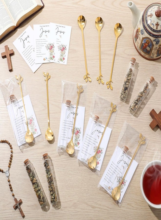 Skybooly 72pcs/24 Sets Tea Party Favors for Women Jesus Teaspoons Glass Jar with Prayer Cards 6.5" Coffee Spoons Souvenirs, Teaspoons for Christian Tea Party Favors Church Family Reunion Gifts (Gold) - Image 5