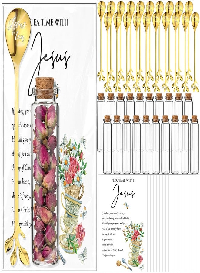 Skybooly 72pcs/24 Sets Tea Party Favors for Women Jesus Teaspoons Glass Jar with Prayer Cards 6.5" Coffee Spoons Souvenirs, Teaspoons for Christian Tea Party Favors Church Family Reunion Gifts (Gold) - Image 1
