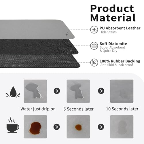 HotLive Coffee Mat - Absorbent Hide Stain Rubber Backed Dish Drying Mat for Kitchen Counter - Bar Mats for Countertops Accessories Fit Under Coffee Maker Espresso Machine - Image 2